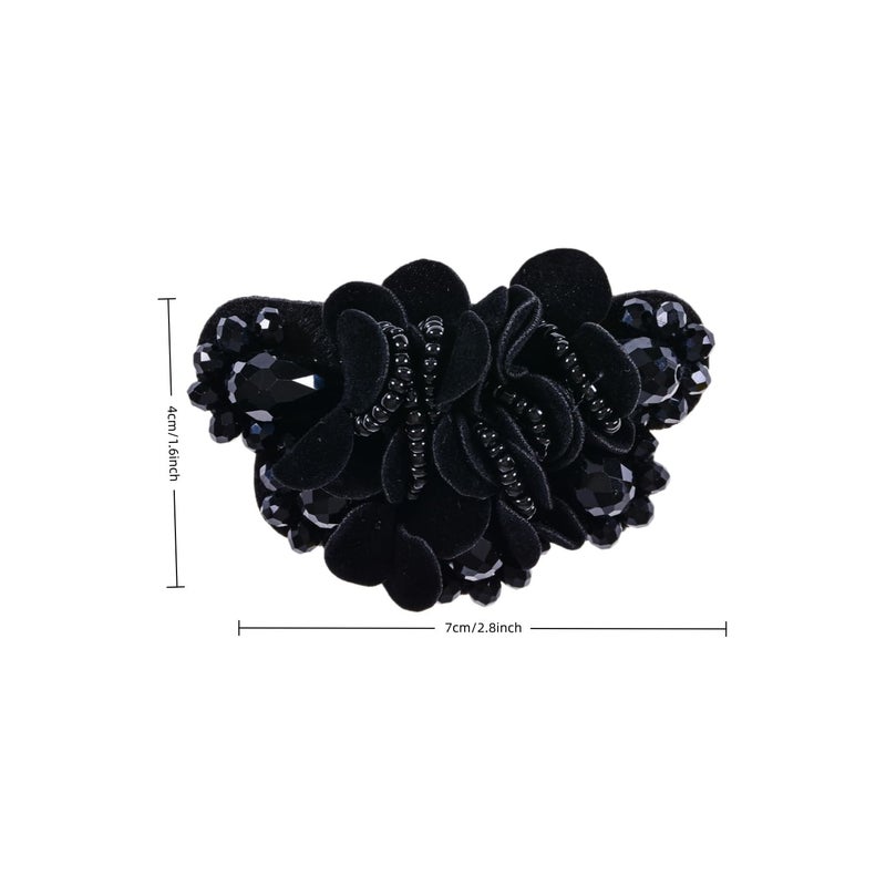 Douqu 2 Pcs 2.8inch Women Bow Flower Crystal Flip Flop Shoe Charms Beaded Fashion Shoe Clips (Black) - Image 2